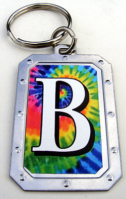 Key-Chain Assortment, Tie Dye Initial, Stainless-Steel