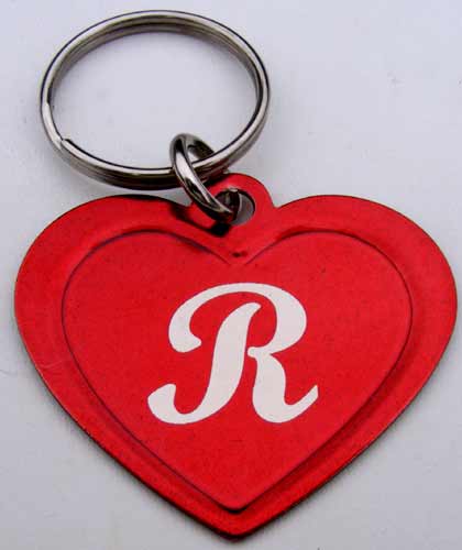 Key-Chain Assortment, Engraved Initial Transparent Red, Stainless