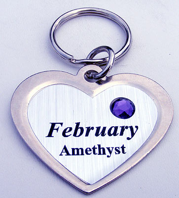 Key-Chain Assortment, Heart Birthstones, Stainless-Steel