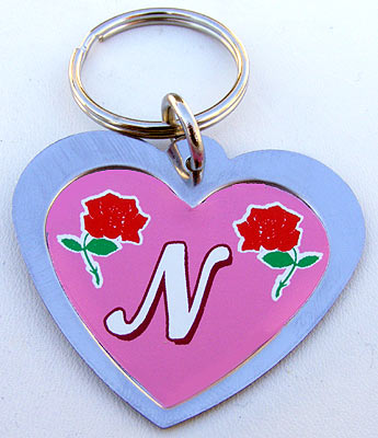 Key-Chain Assortment, Ladies Heart initial, Stainless-Steel
